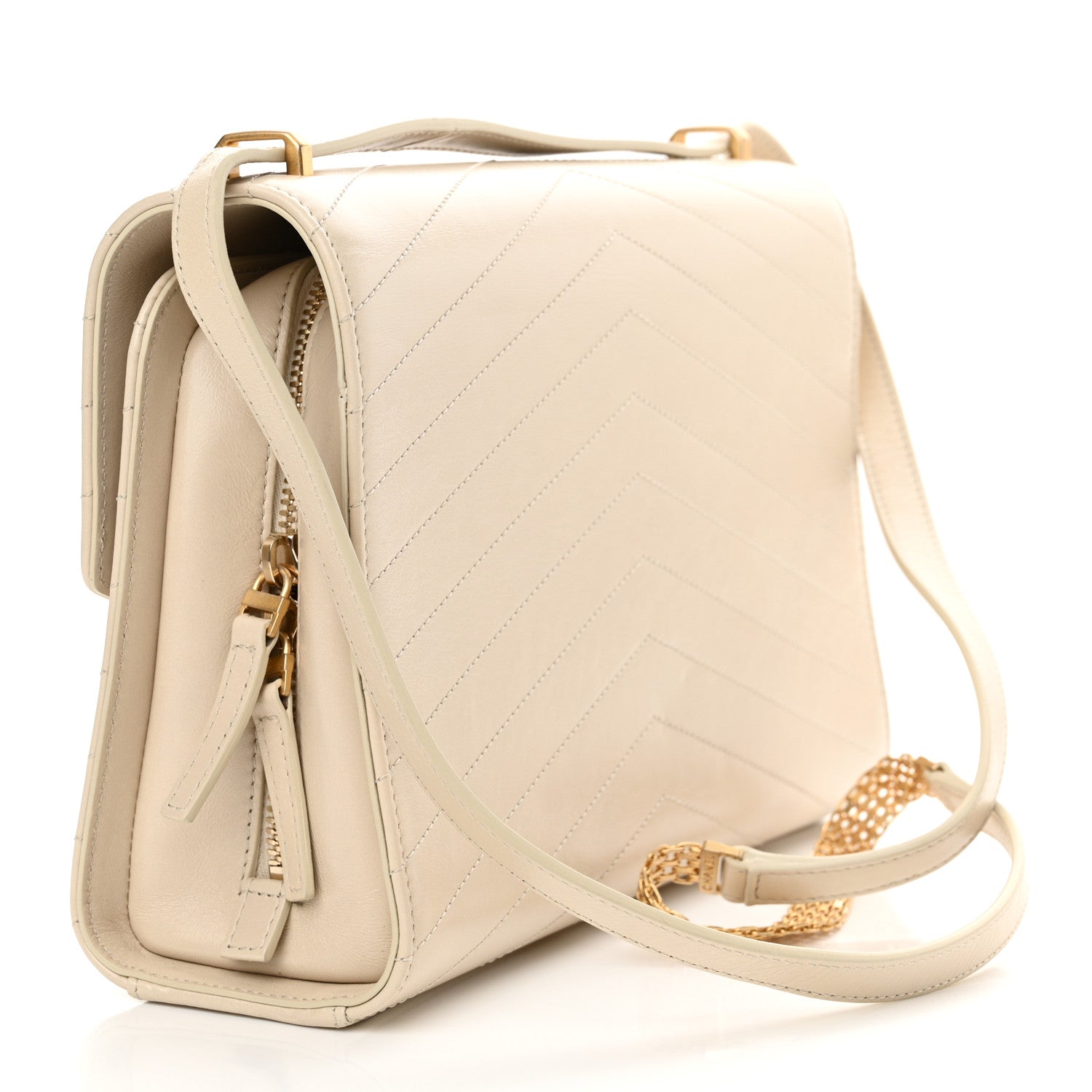 Chanel Calfskin Chevron Quilted Large Medal Flap Light Beige 3 of 11