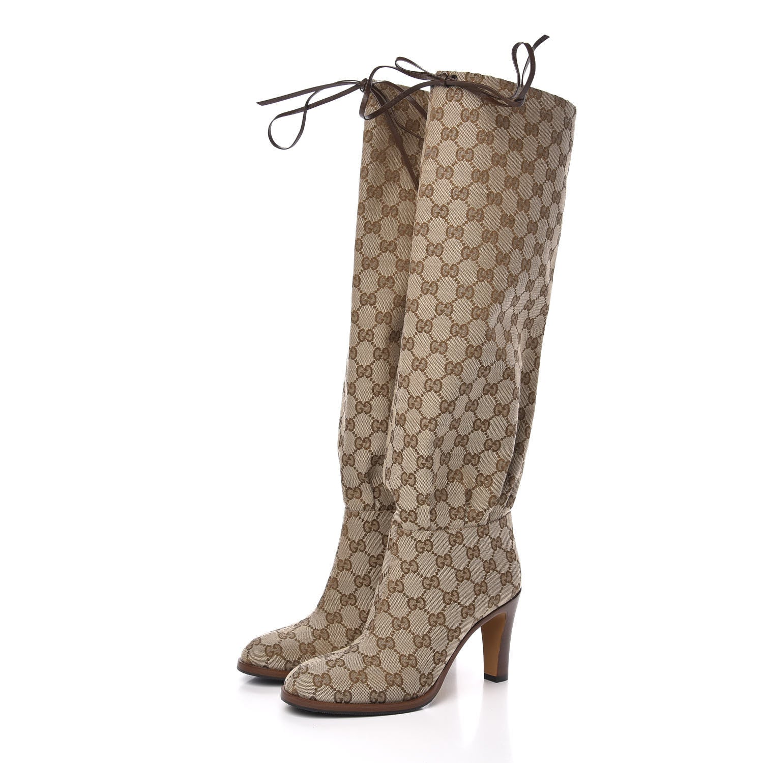 Gucci Monogram Lisa Mid Heel Boots 37 Beige Ebony 3 of 6