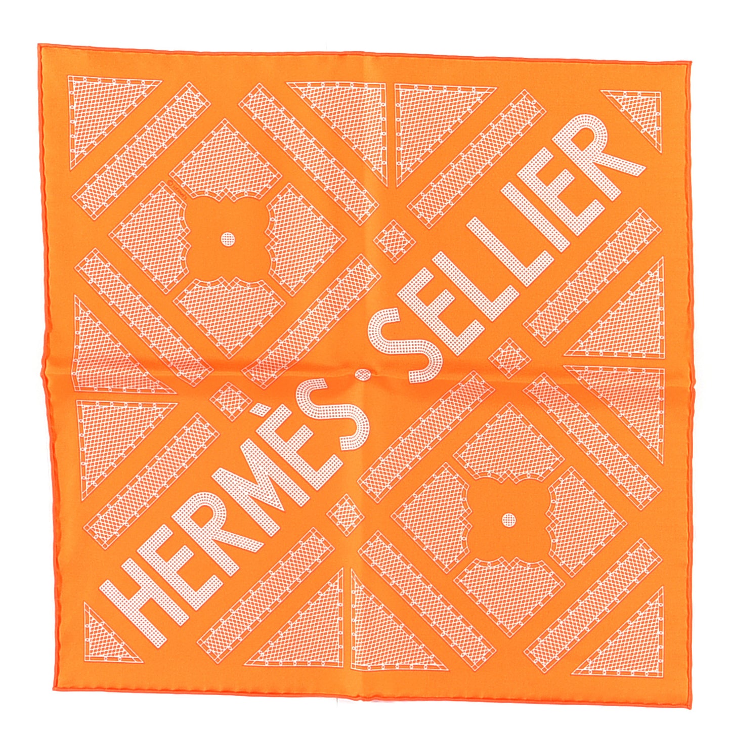 Silk Gavroche Sellier Pocket Square Scarf Orange White