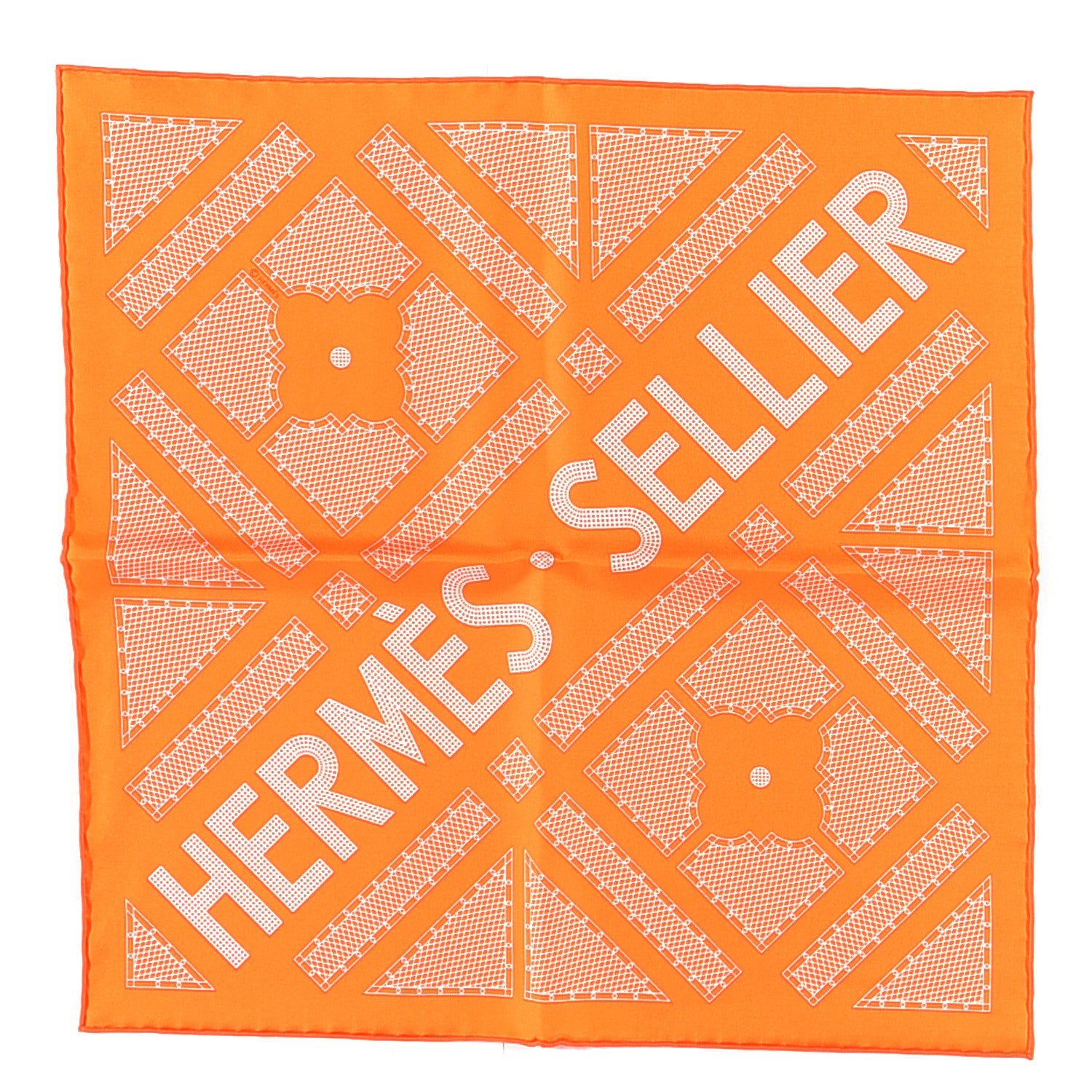 Hermes Silk Gavroche Sellier Pocket Square Scarf Orange White 1 of 2