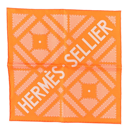 Hermes Silk Gavroche Sellier Pocket Square Scarf Orange White 1 of 2