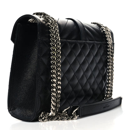 Saint Laurent Grain De Poudre Textured Mixed Matelasse Triquilt Medium Monogram Satchel Black 3 of 9