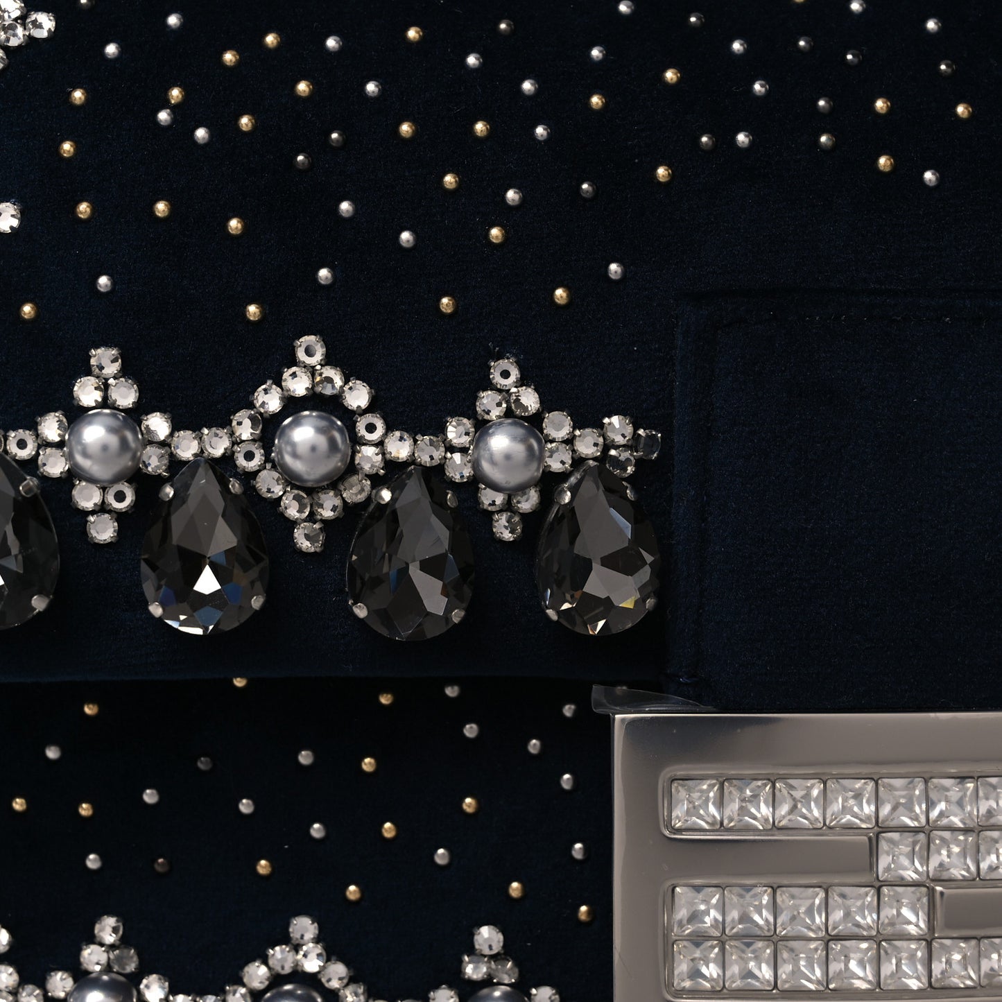 Velvet Crystal Embellished Baguette Midnight