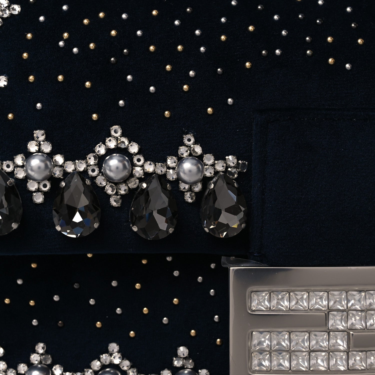 Fendi Velvet Crystal Embellished Baguette Midnight 9 of 11