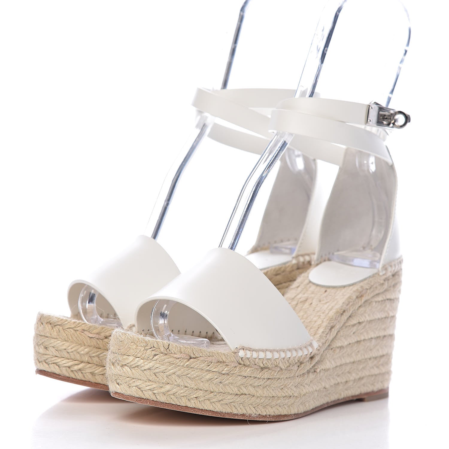 Hermes Calfskin Tivoli Espadrille Wedge Sandals 38 White 3 of 10
