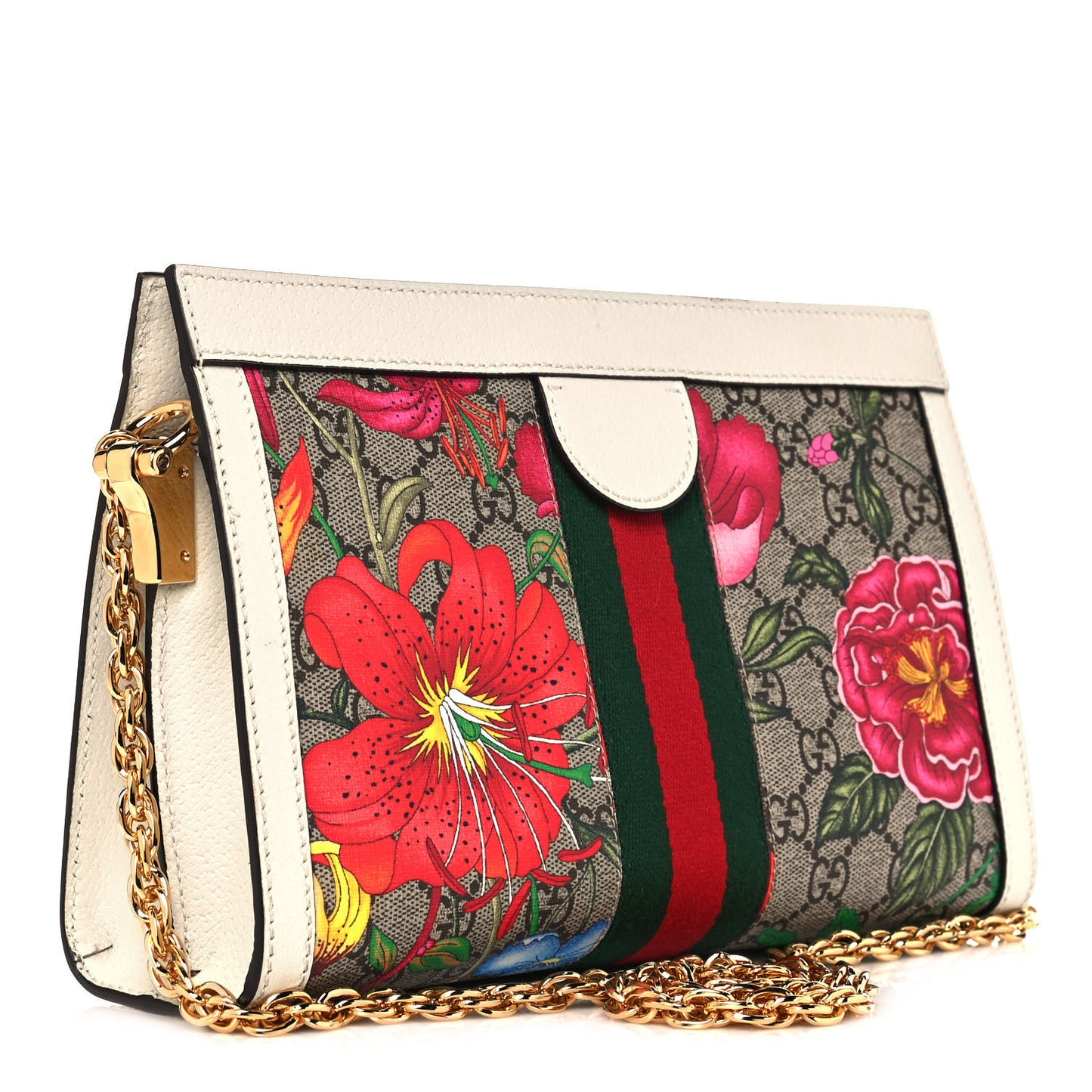 GG Supreme Monogram Flora Web Small Ophidia Chain Shoulder Bag White