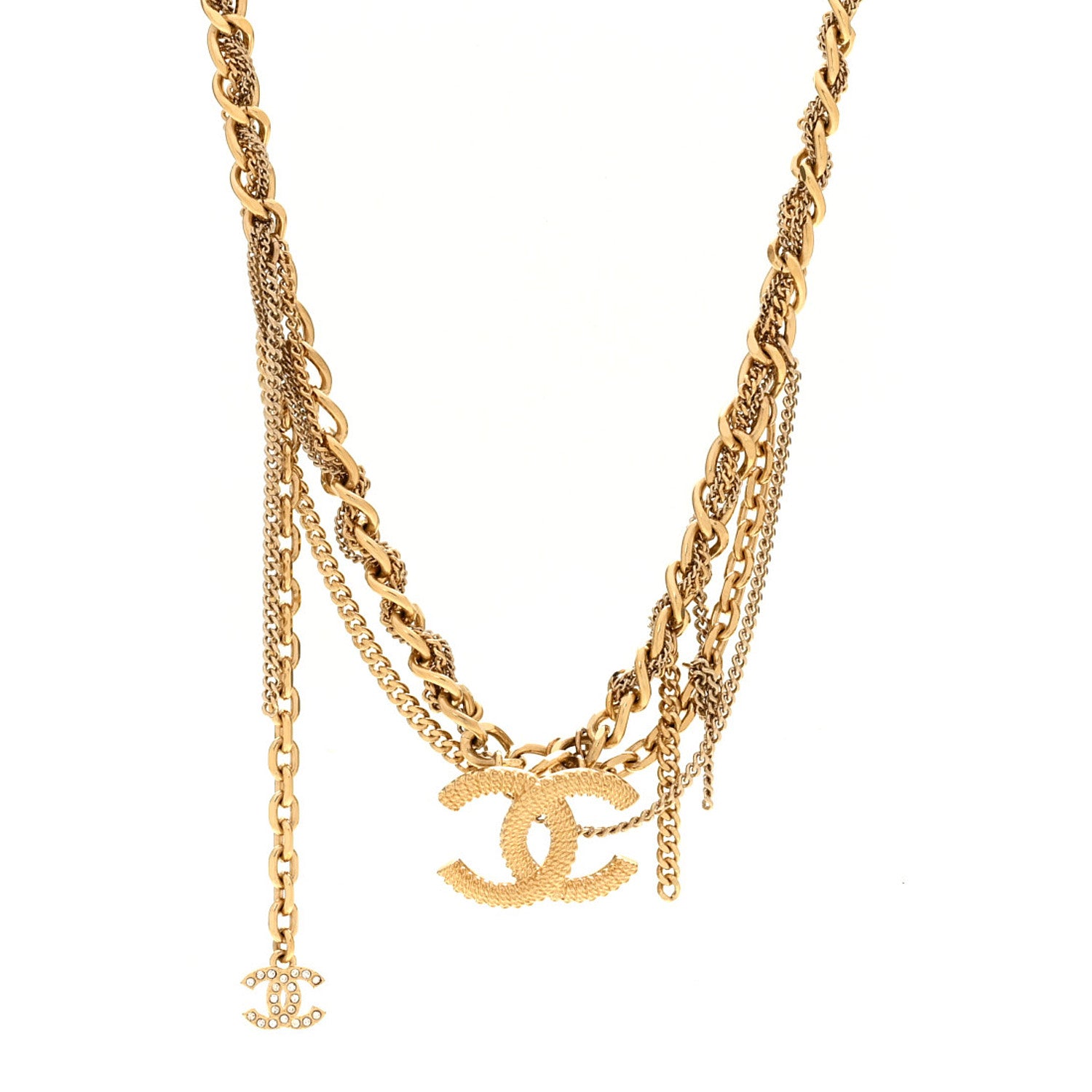 Chanel Metal Chain Link CC Multi Strand Choker Necklace Gold 1 of 5