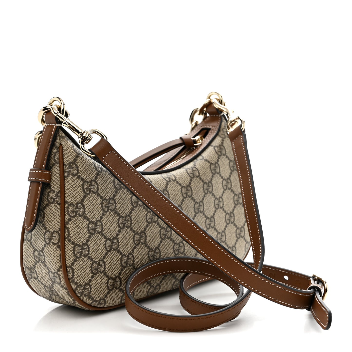 GG Supreme Monogram Textured Calfskin Small Emblem Shoulder Bag Beige Dark Brown