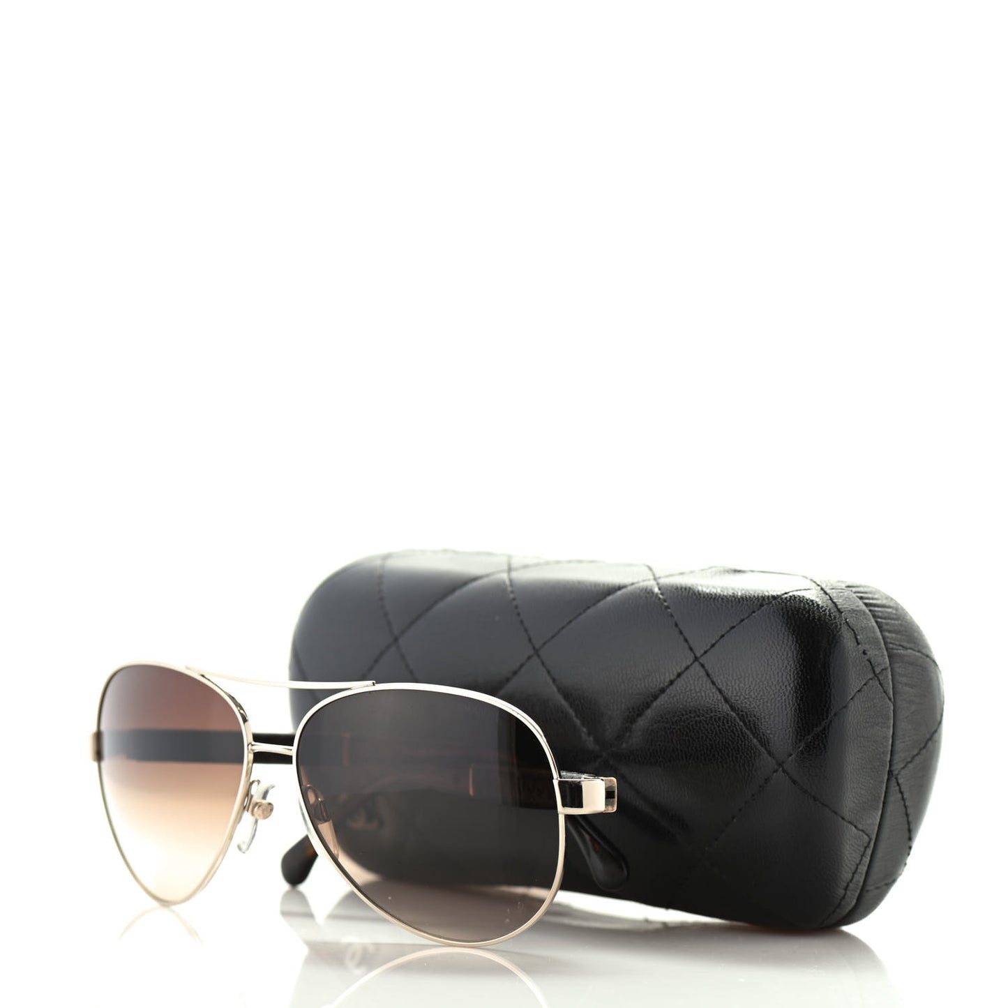 Lambskin Quilted CC Aviator Sunglasses 4195-Q Brown Gold