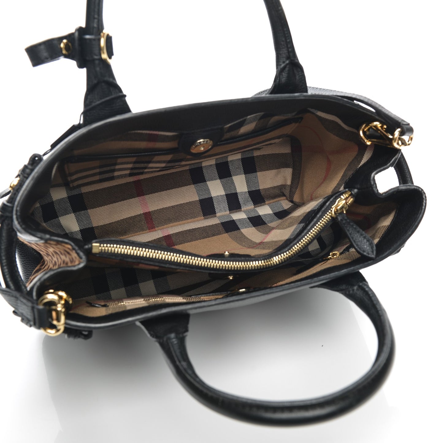 Grainy Calfskin Leopard Print Medium Banner Tote Black
