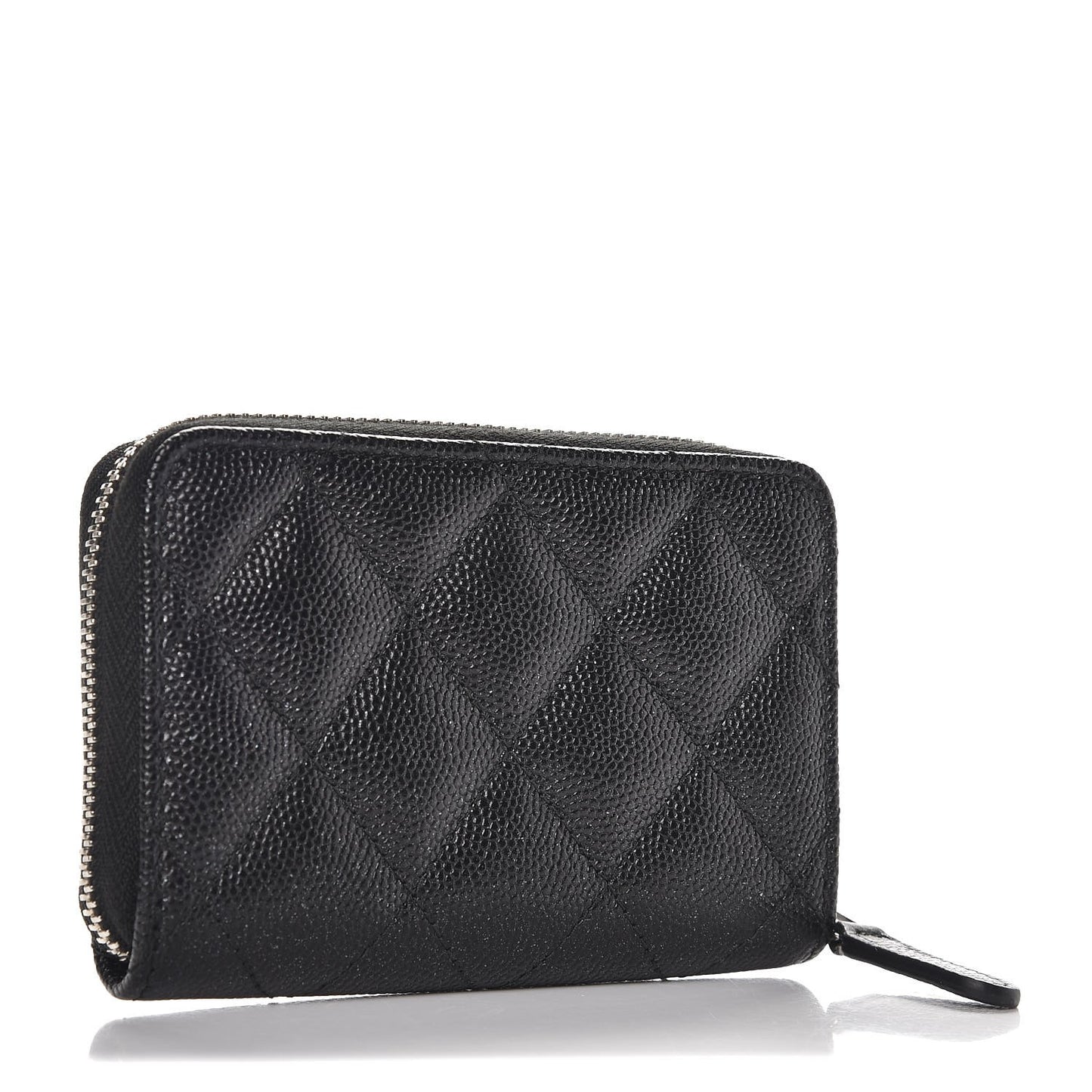 Iridescent Caviar Quilted Zip Coin Purse Black