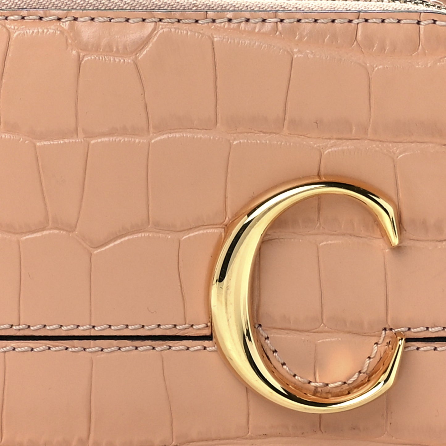 Calfskin Crocodile Embossed Mini C Vanity Bag Nut