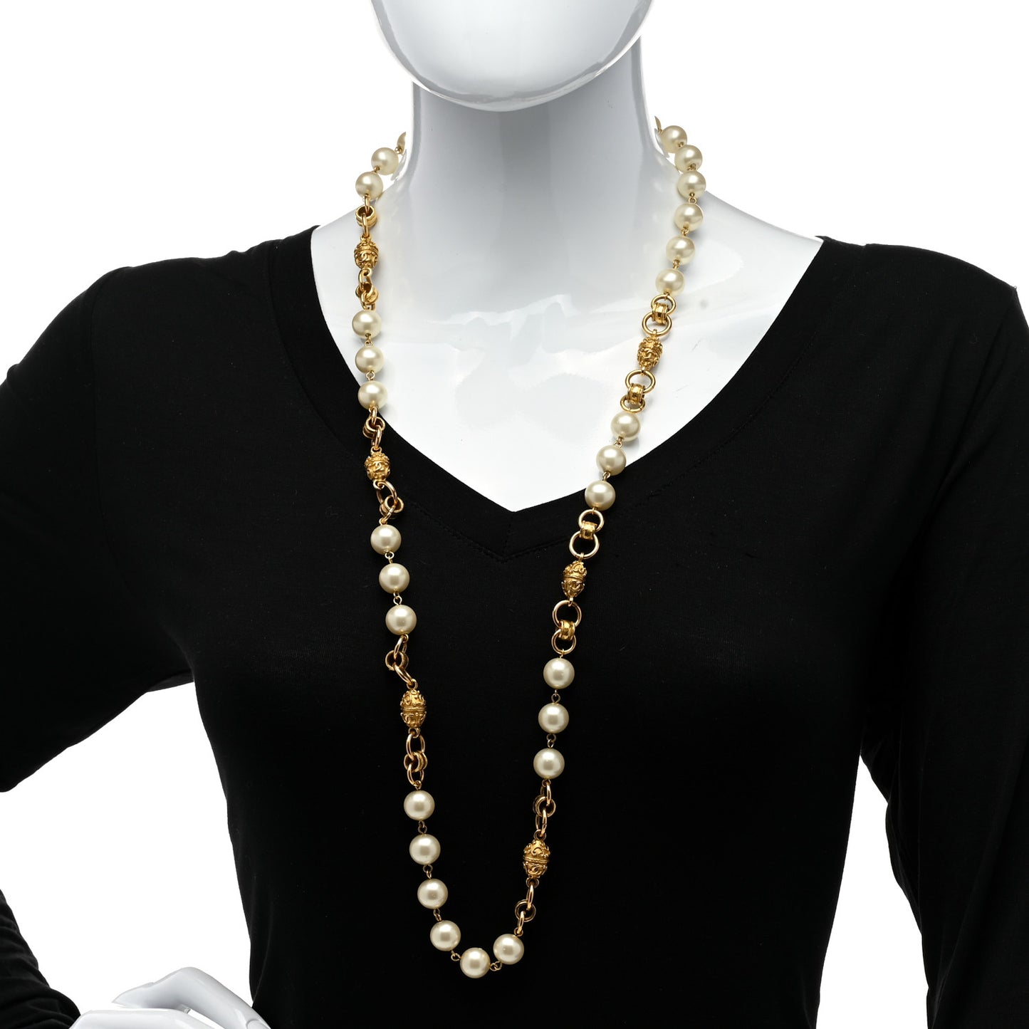 Pearl CC Long Necklace Gold