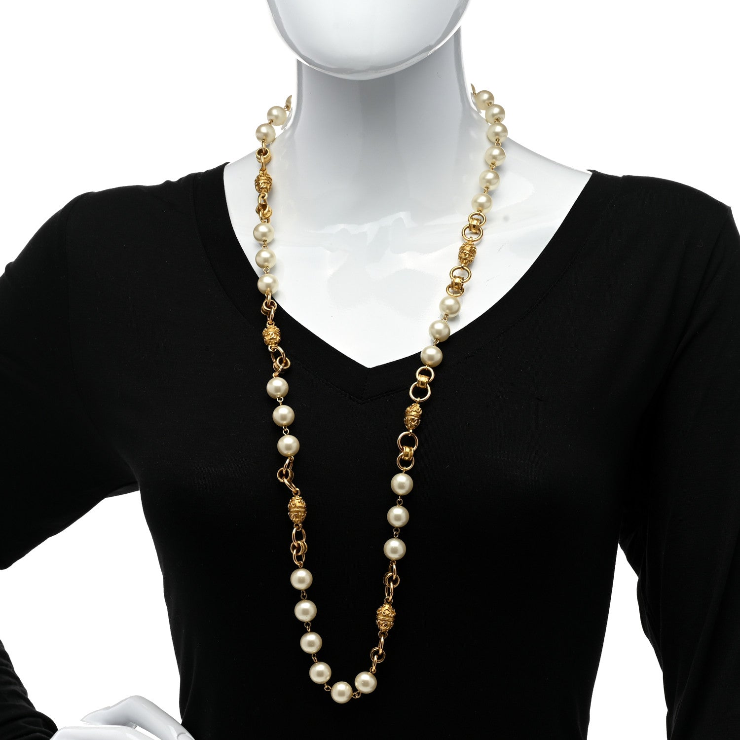 Chanel Pearl CC Long Necklace Gold 2 of 7