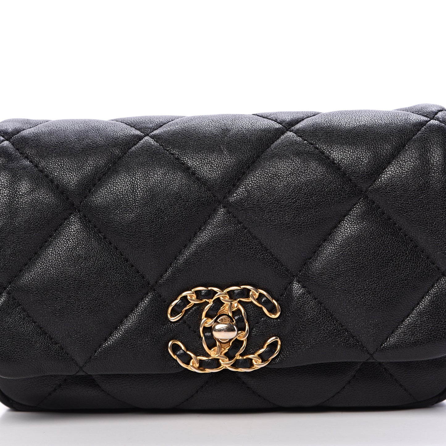 Lambskin Quilted Chanel 19 Waist Bag Black