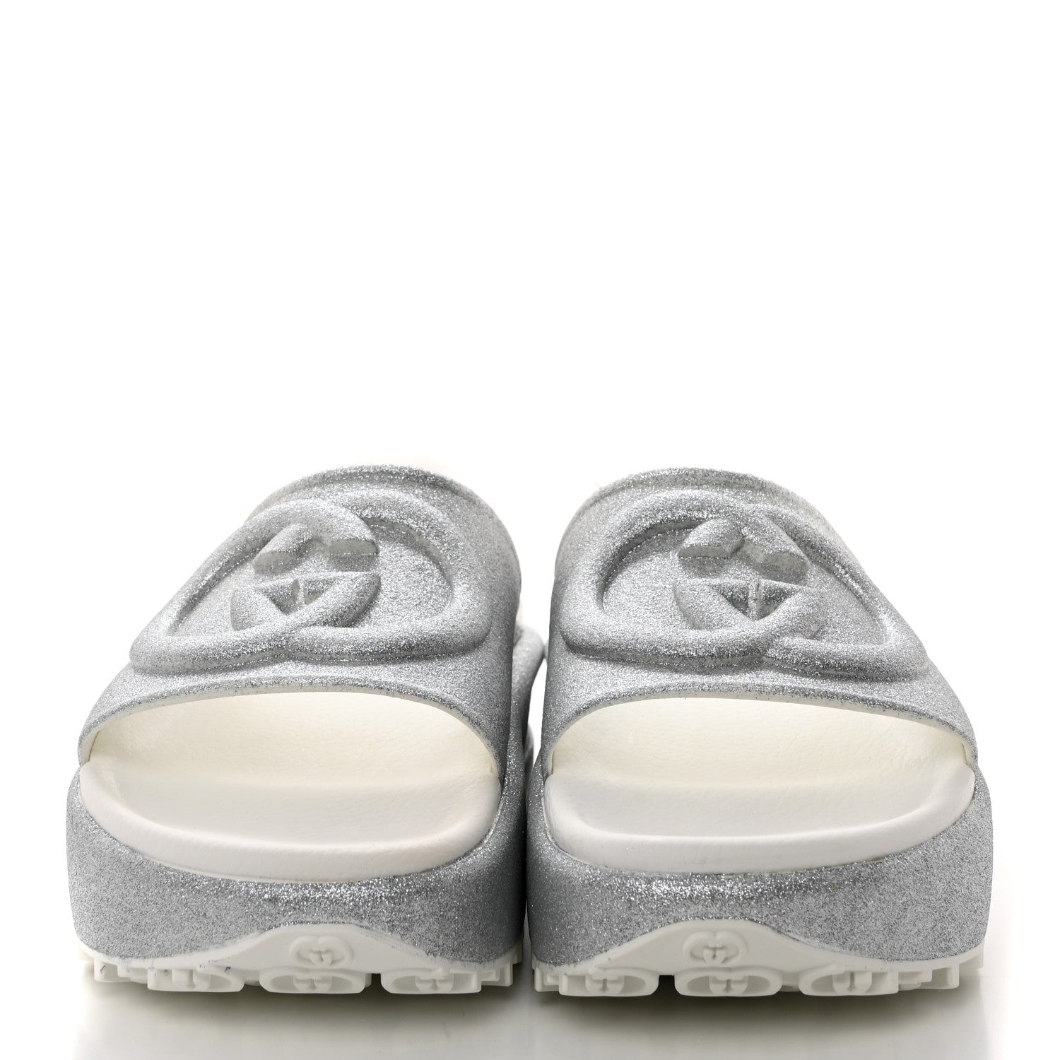 Gucci Glitter Rubber Womens Interlocking G Platform 42mm Slide Sandals 37 Silver 2 of 9