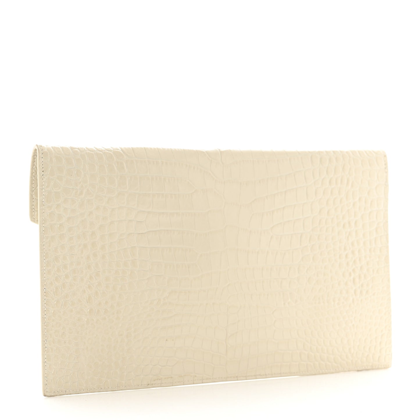 Calfskin Crocodile Embossed Uptown Monogram Pouch Crema Soft