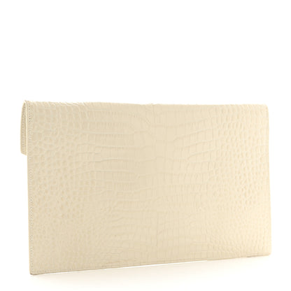 Saint Laurent Calfskin Crocodile Embossed Uptown Monogram Pouch Crema Soft 3 of 8