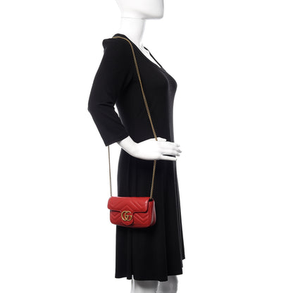 Gucci Calfskin Matelasse Super Mini GG Marmont Shoulder Bag Hibiscus Red 2 of 11