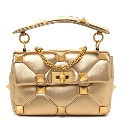 Valentino Garavani Nappa Medium Roman Stud Shoulder Bag Antique Brass 1 of 11