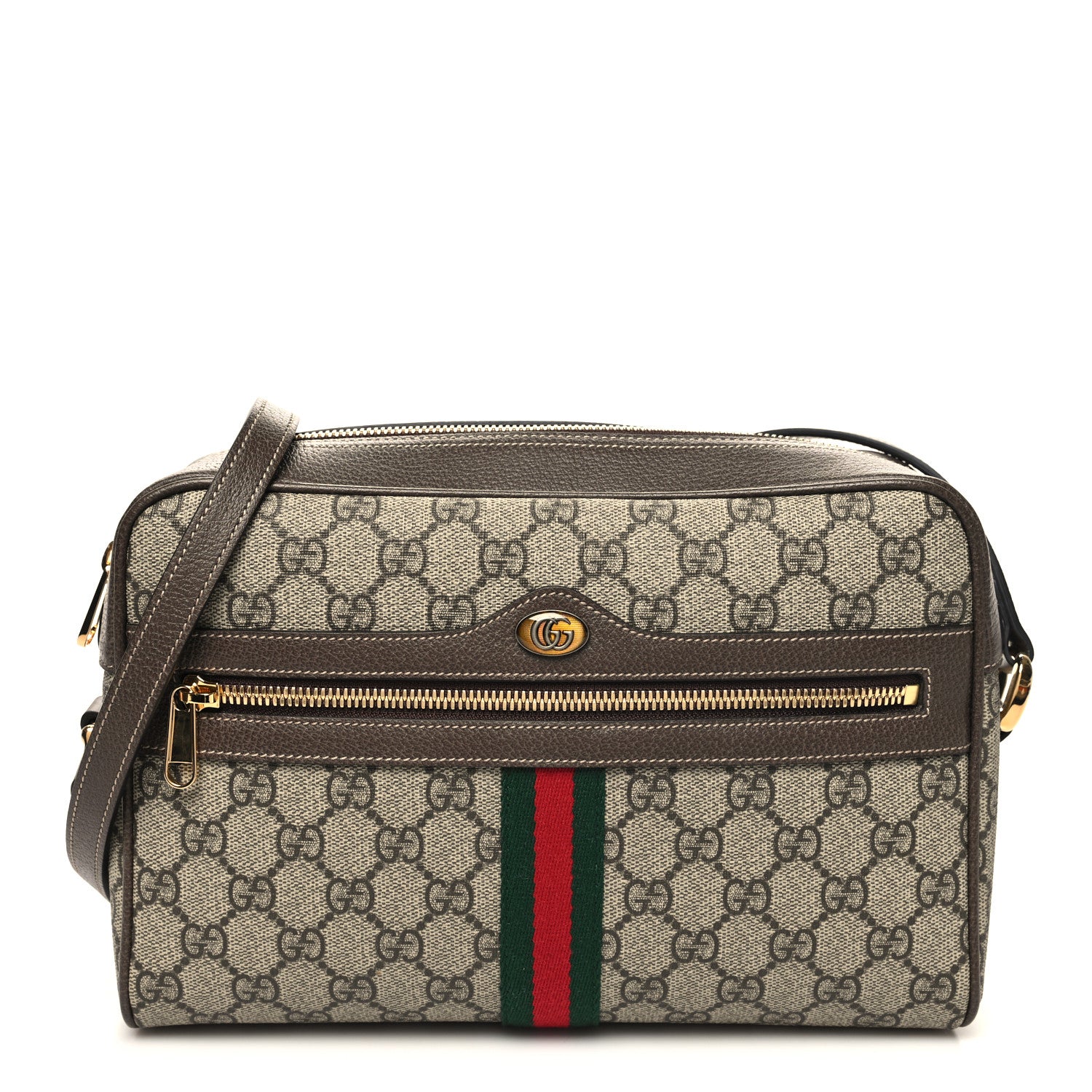 Gucci GG Supreme Monogram Web Small Ophidia Shoulder Bag Brown 1 of 10