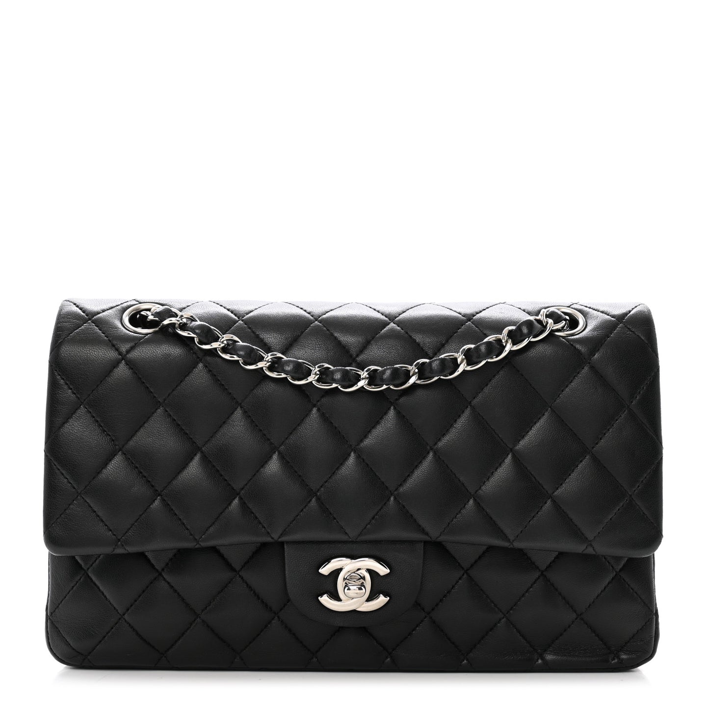 Lambskin Quilted Medium Double Flap Black