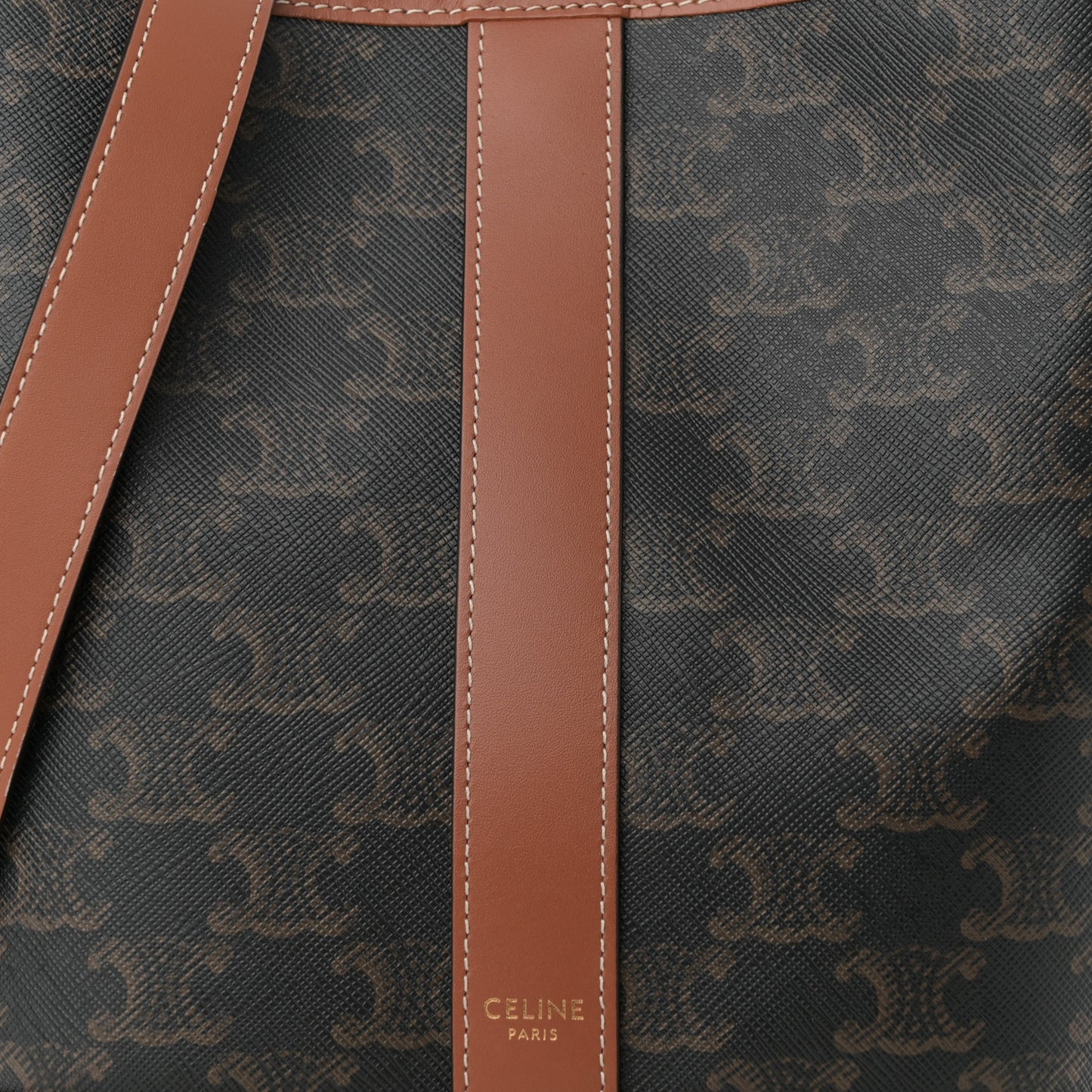 Triomphe Canvas Calfskin Small Bucket Bag Tan