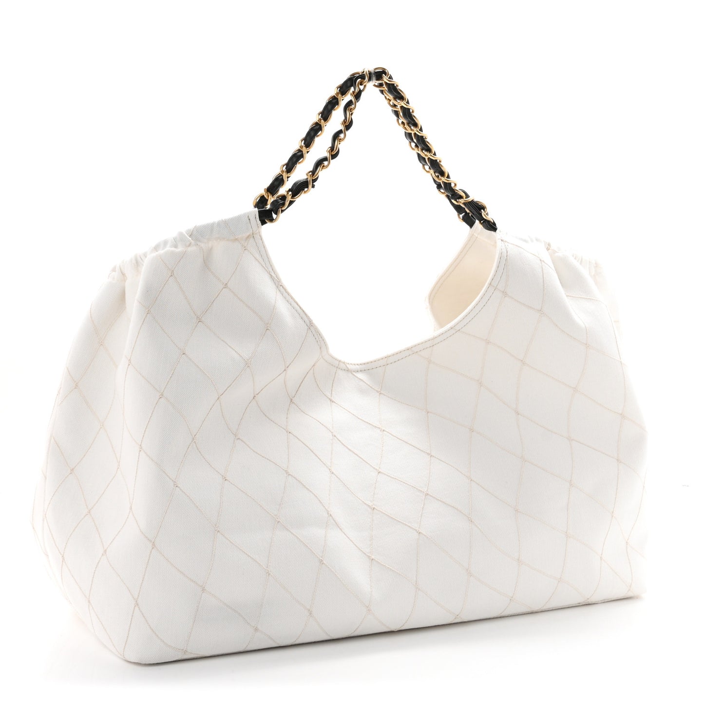 Denim Calfskin Quilted Coco Beach Small Shopping Tote White Black