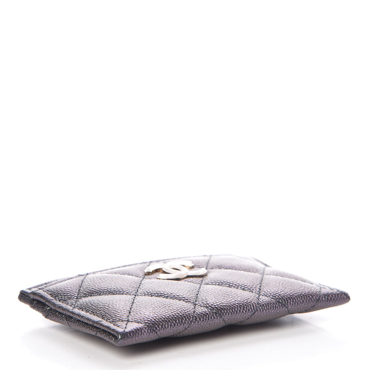 Iridescent Caviar Quilted Card Holder Black