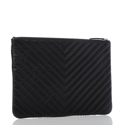 Chanel Lambskin Chevron Quilted Studded Medium Cosmetic Case Black 3 of 8