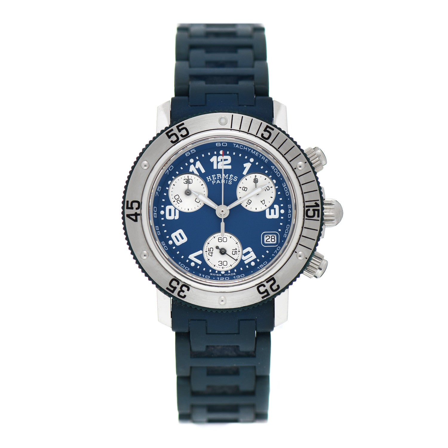 Hermes Stainless Steel Rubber 33mm Clipper Chronograph Diver Watch Blue 1 of 4