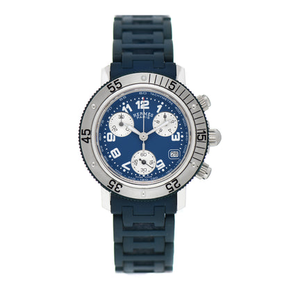 Hermes Stainless Steel Rubber 33mm Clipper Chronograph Diver Watch Blue 1 of 4