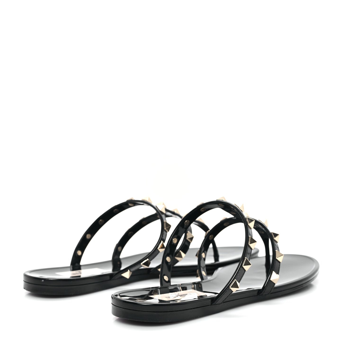 PVC Jelly Rockstud Caged Flat Thong Sandals 38 Black