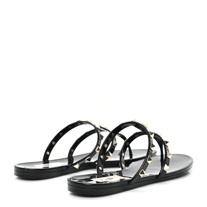 Valentino Garavani PVC Jelly Rockstud Caged Flat Thong Sandals 38 Black 5 of 8