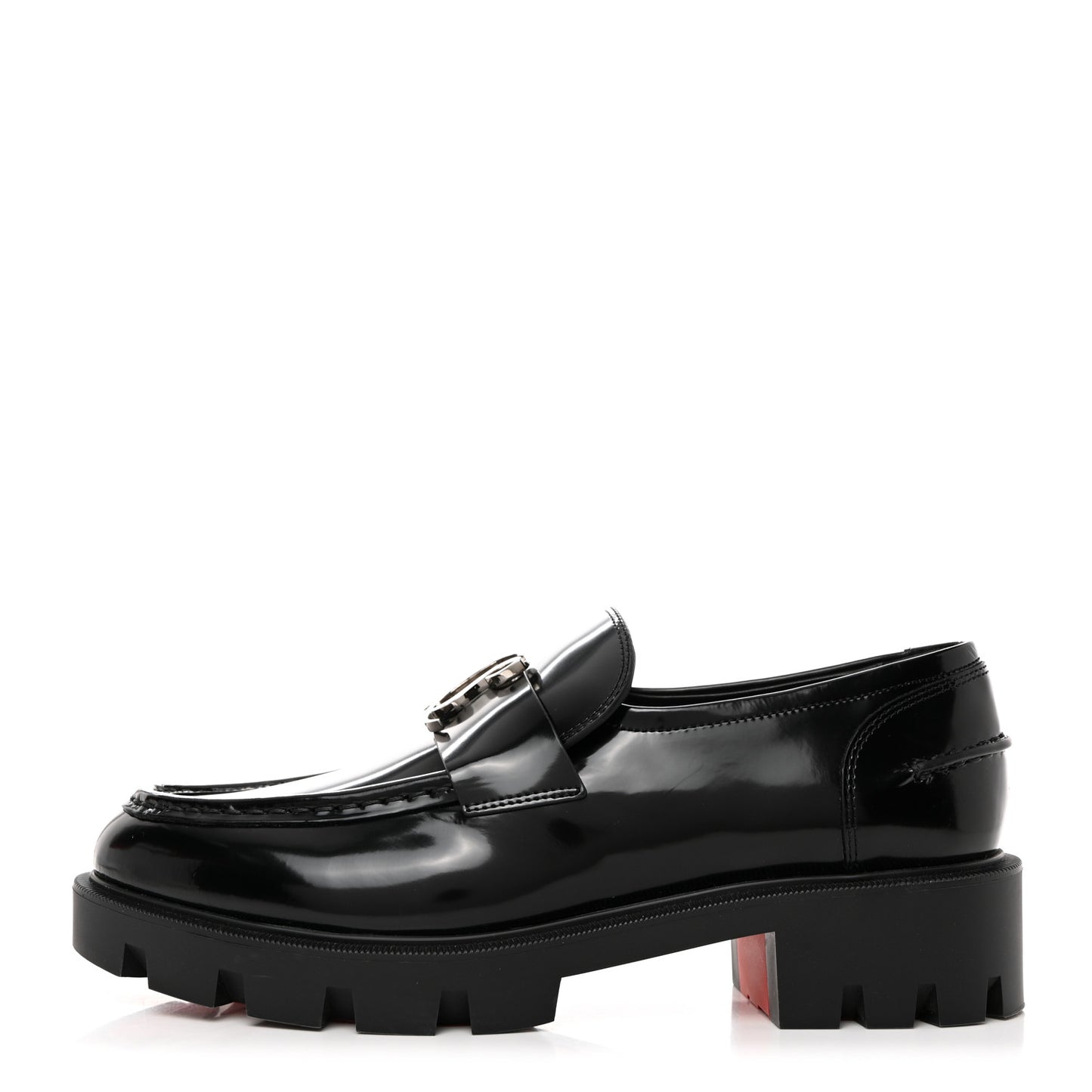 Patent Mens Medallion Flat Loafers 39 Black