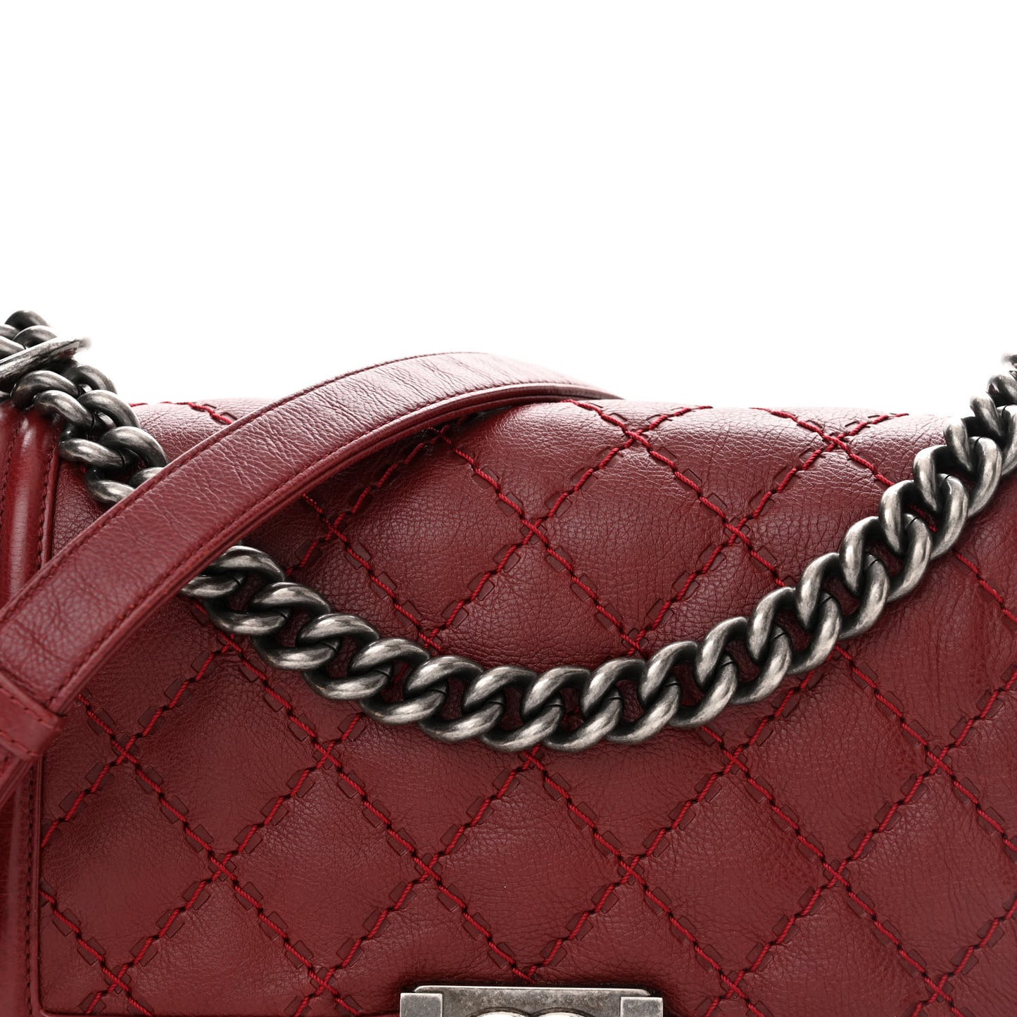 Calfskin Double Stitch Medium Boy Flap Burgundy