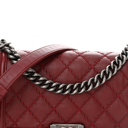 Chanel Calfskin Double Stitch Medium Boy Flap Burgundy 8 of 14