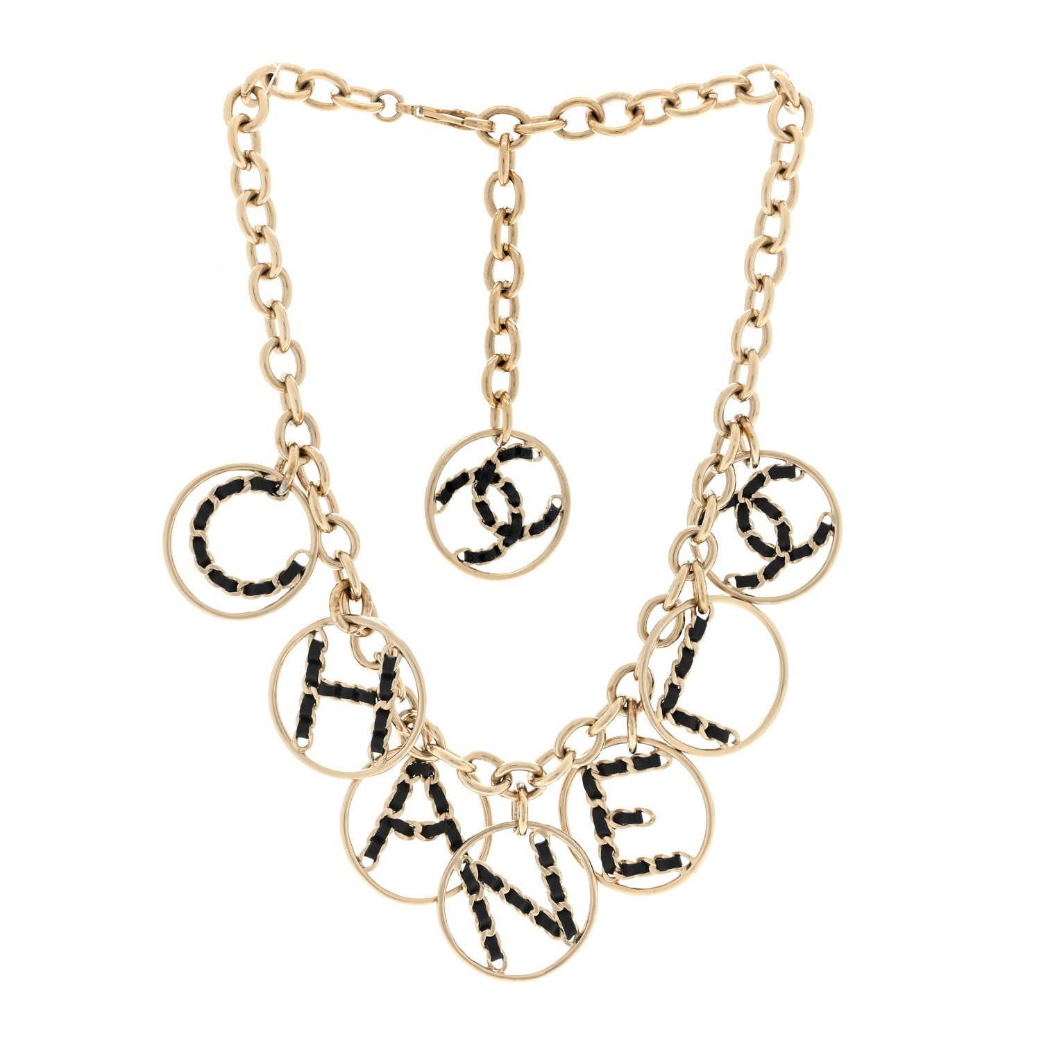 Chanel Metal Strass Crystal Logo Necklace Gold 2 of 3