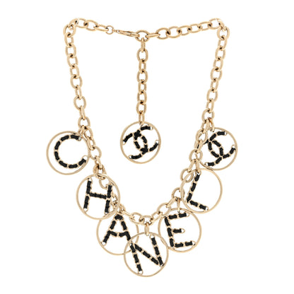 Chanel Metal Strass Crystal Logo Necklace Gold 2 of 3