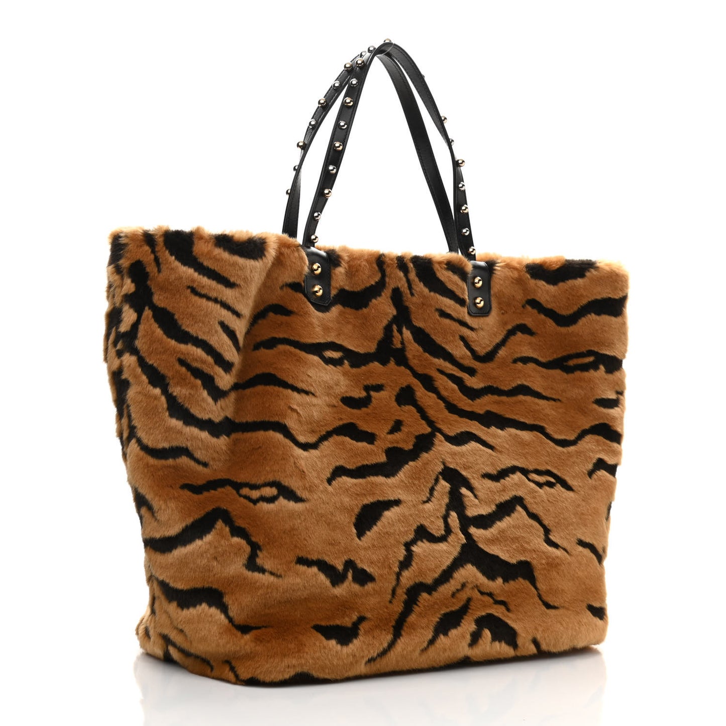 Faux Pellicciotto Tiger Fur Print Studded Beatrice Tote Black