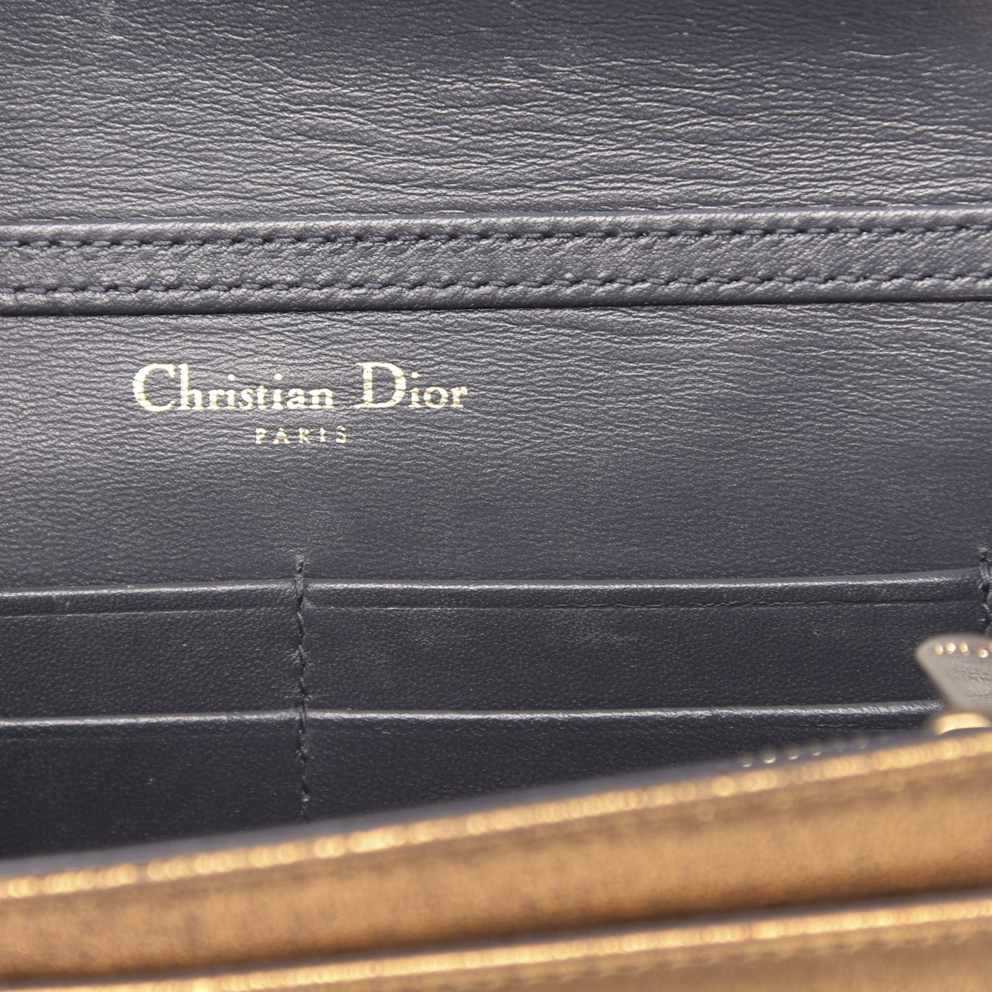 Metallic Brushed Calfskin Diorama Wallet on Chain Pouch Gold