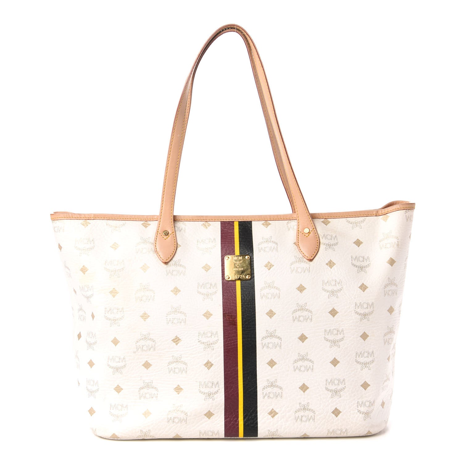 MCM Visetos Striped Shopper Tote White 1 of 9