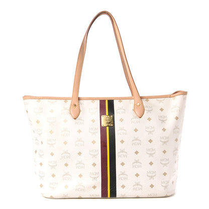 MCM Visetos Striped Shopper Tote White 1 of 9
