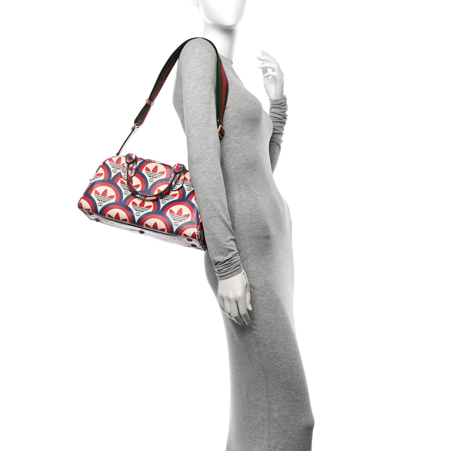 Gucci X ADIDAS Shangai Calfskin Web Trefoil Interlocking G Mini Duffle Bag Red White Blue 2 of 10