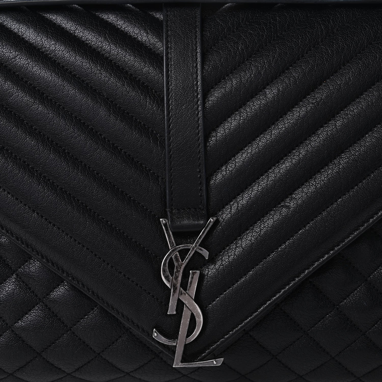 Saint Laurent Calfskin Mixed Matelasse Triquilt Large Monogram Satchel Black 10 of 10