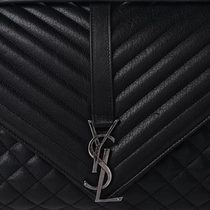 Saint Laurent Calfskin Mixed Matelasse Triquilt Large Monogram Satchel Black 10 of 10