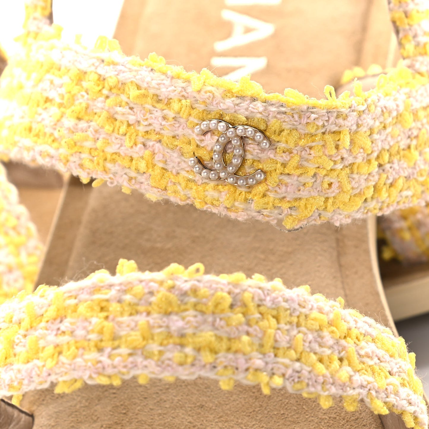 Tweed CC Sandals 39.5 Yellow Light Pink