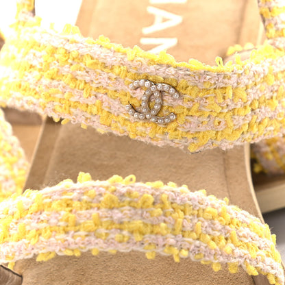 Chanel Tweed CC Sandals 39.5 Yellow Light Pink 8 of 9