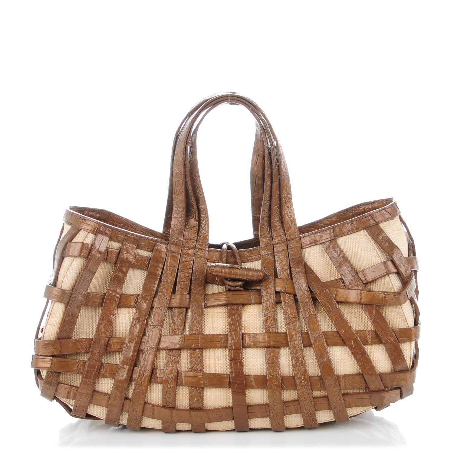 Nancy Gonzalez Crocodile Woven Tote Chocolate 1 of 7