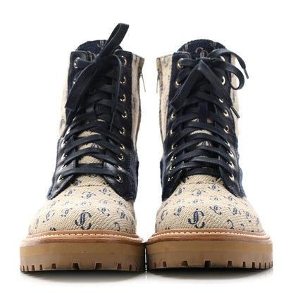 Jimmy Choo Jacquard Monogram Calfskin Cora Flat Combat Boots 39 Sand Dune 2 of 9